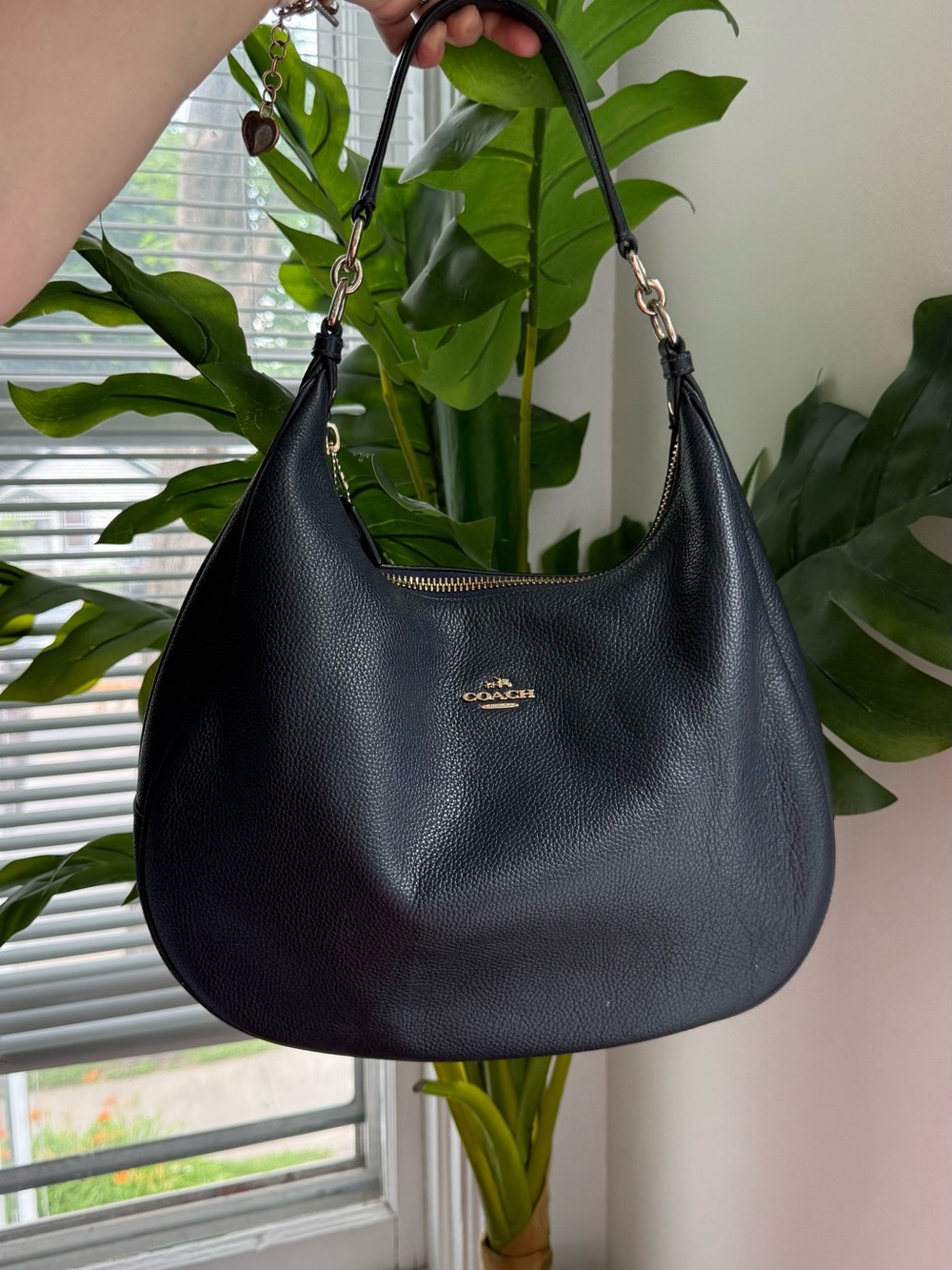 COACH dark navy Pebbled Leather Hobo Shoulder Bag